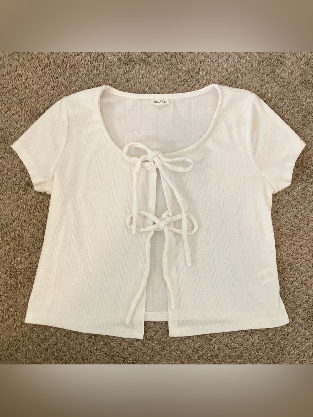 Short Sleeve Pointelle Tie Front Cardigan